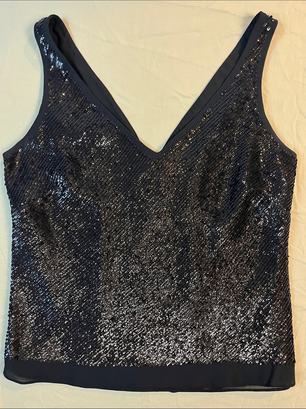Banana Republic Black Sequin V-Neck Tank Top Sleeveless Holiday Party Cocktail